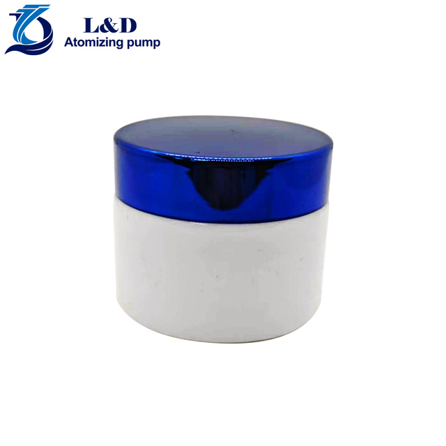 30g White Glass Jar with Shiny Blue Aluminum Plastic Cap