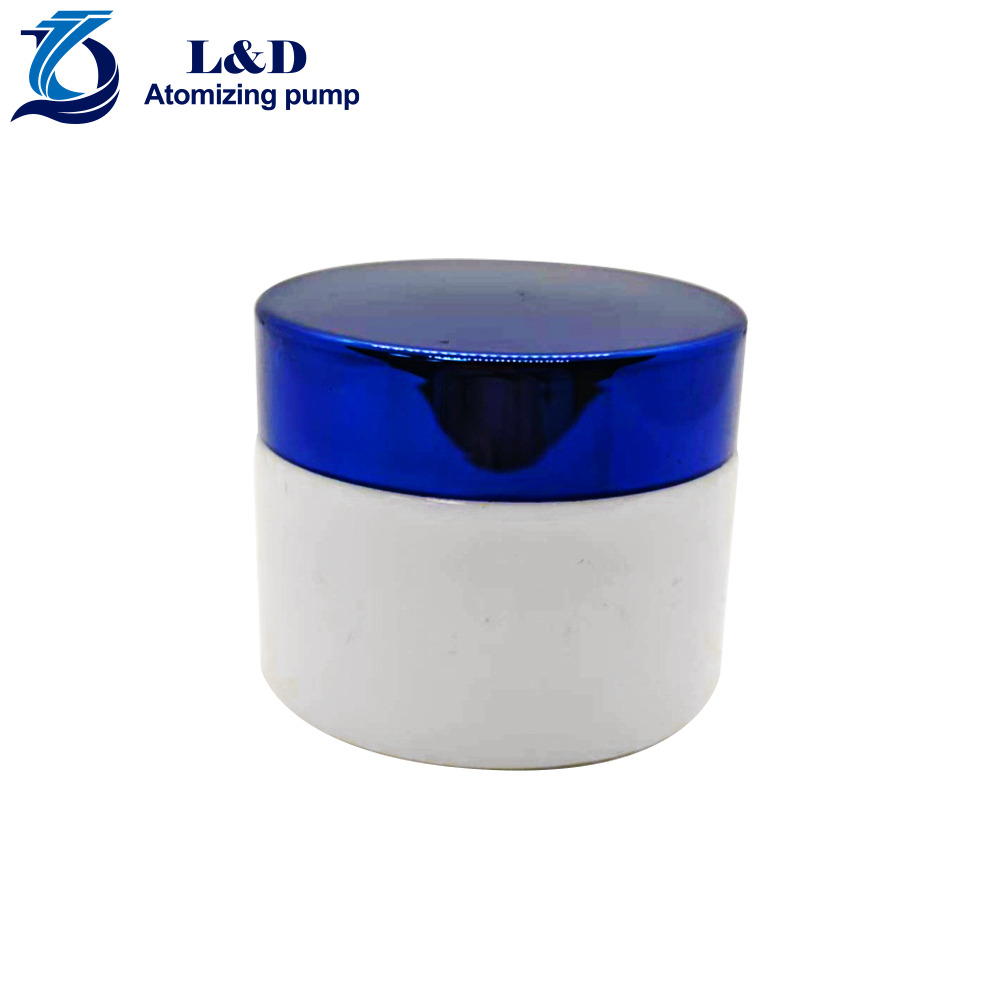 30g White Glass Jar with Shiny Blue Aluminum Plastic Cap