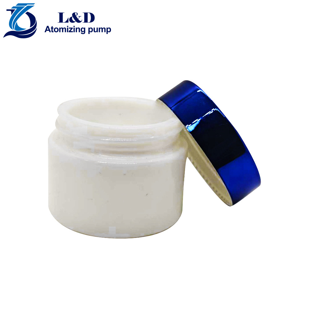 30g White Glass Jar with Shiny Blue Aluminum Plastic Cap