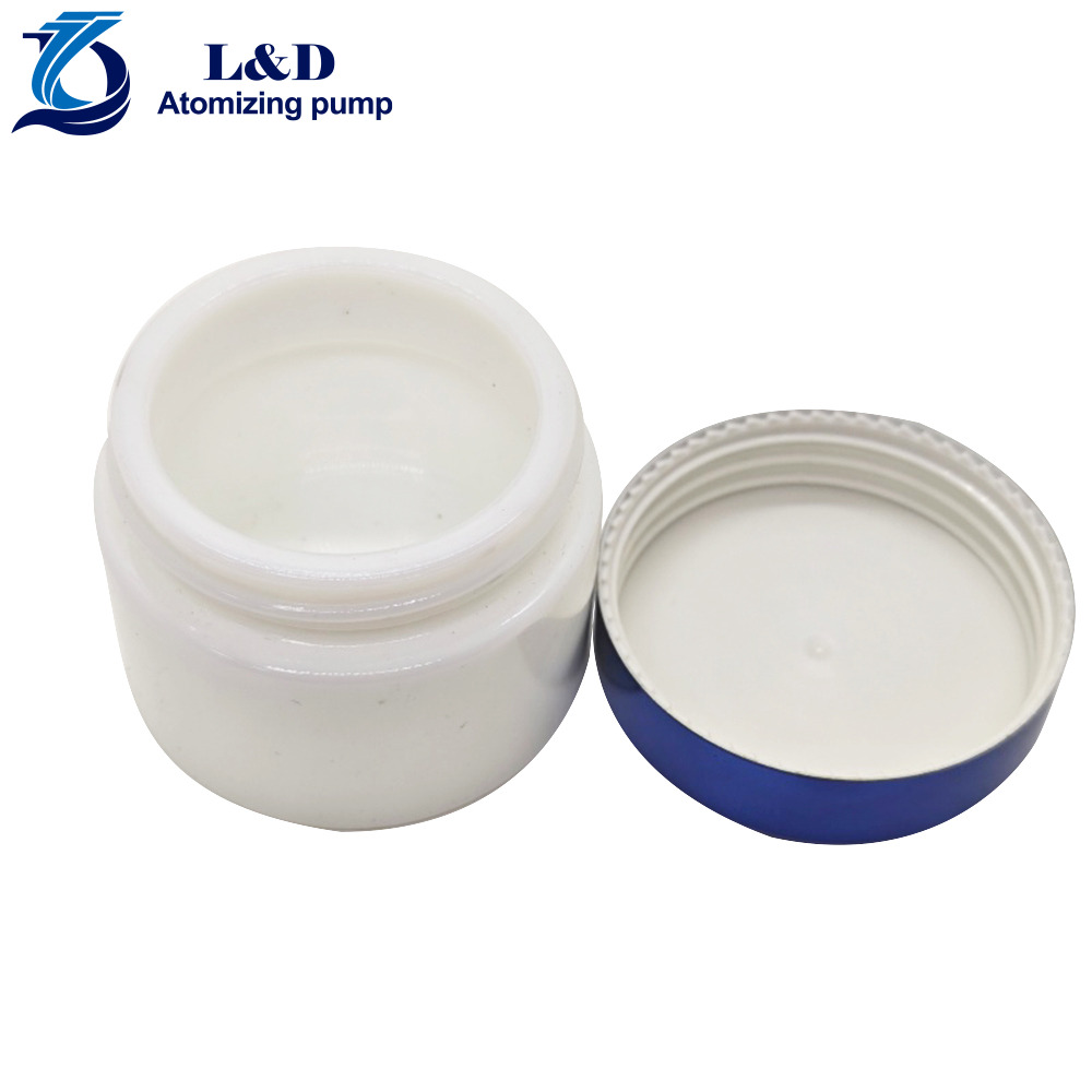 30g White Glass Jar with Shiny Blue Aluminum Plastic Cap