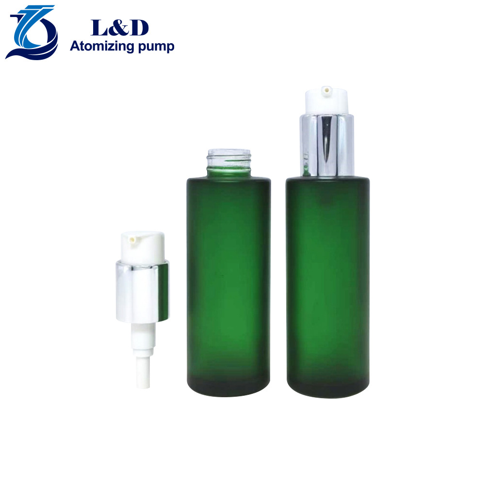120ml Matte Green Flat Shoulder Glass Bottle with Pumps