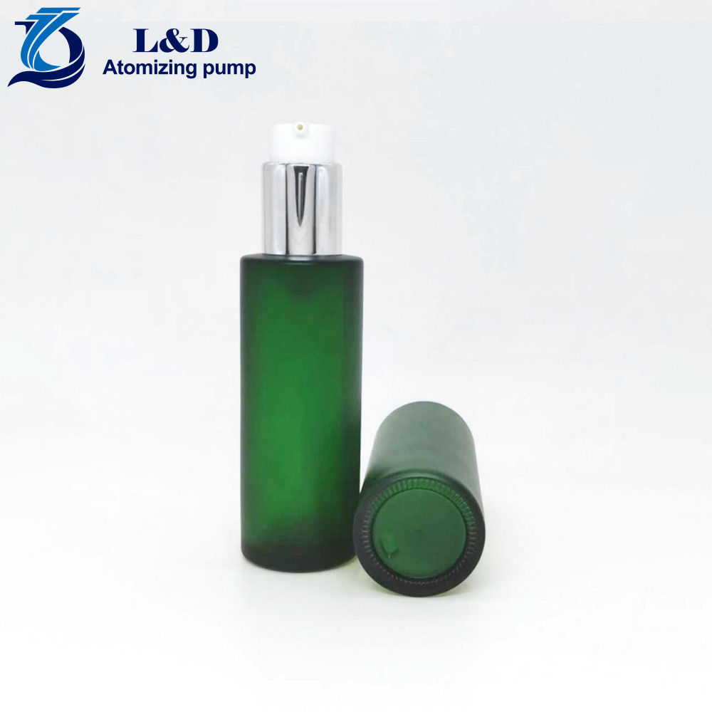 120ml Matte Green Flat Shoulder Glass Bottle with Pumps